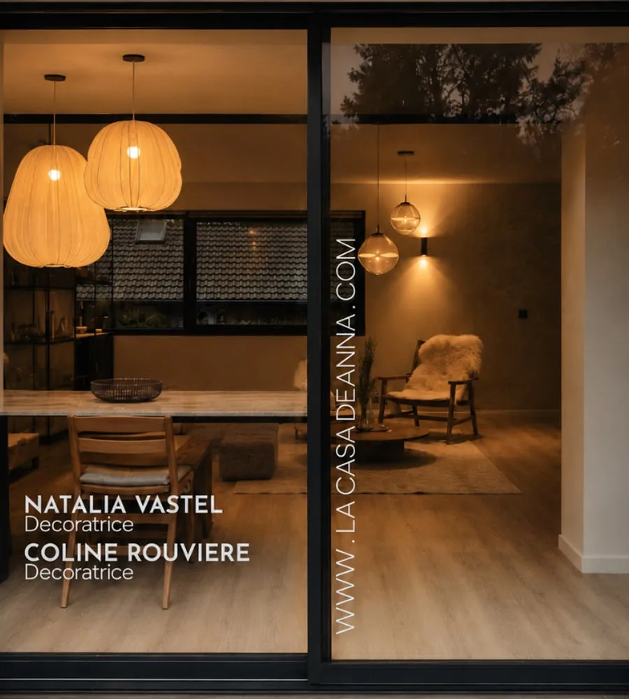 Showroom vu de nuit — lumière et matières